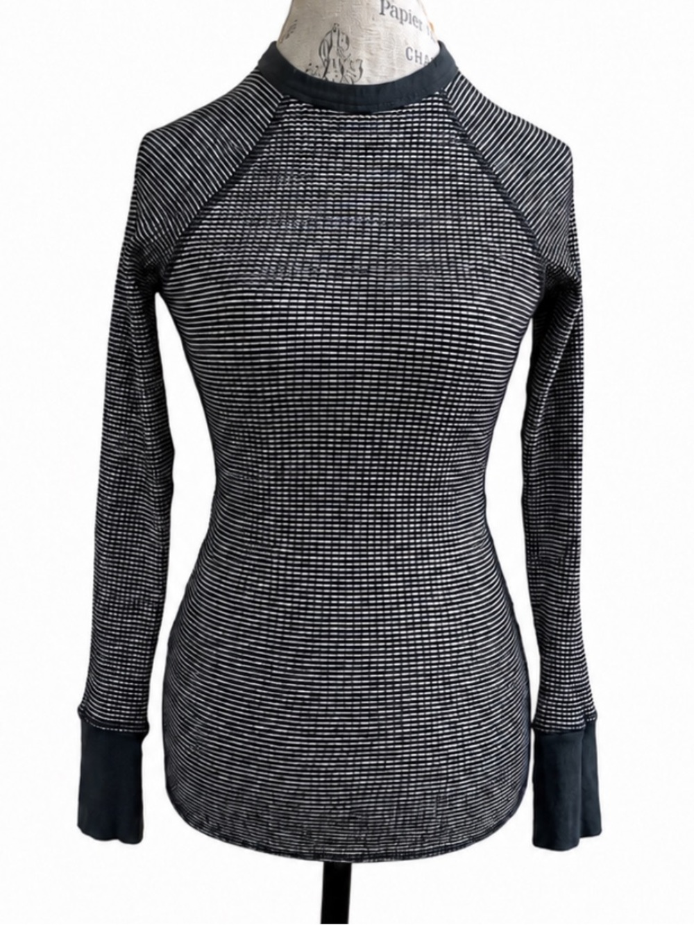 NSF Striped Waffle Knit Thermal Raglan Top Gray Trim Small  Excellent Condition!